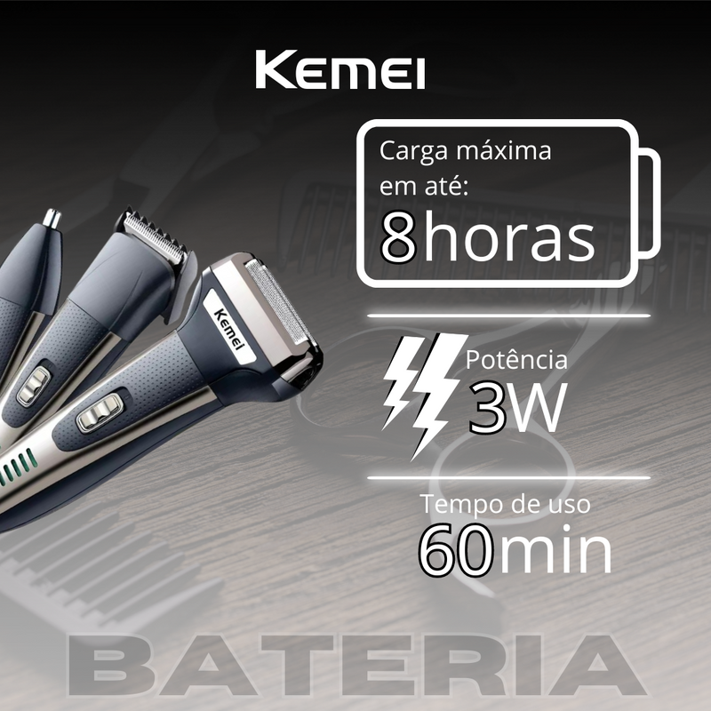 Máquina de Cortar Cabelo Kit 3 em 1 Kemei