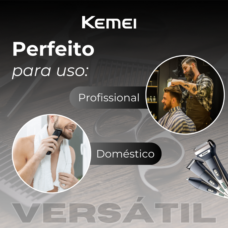 Máquina de Cortar Cabelo Kit 3 em 1 Kemei